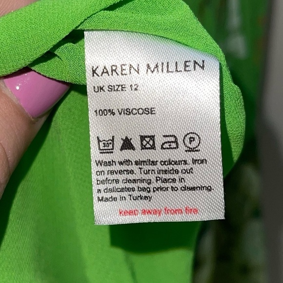 KAREN MILLEN Green Floral Printed Viscose Button Down Strappy Maxi Dress Size 8 - Picture 10 of 11
